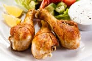 3 air fryer chicken legs with salad and dip