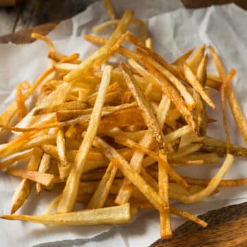 close up of crispy air fryer frozen french fries ready to eat