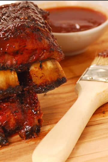 BBQ sauce brushed on pork ribs after cooking in the Instant Pot