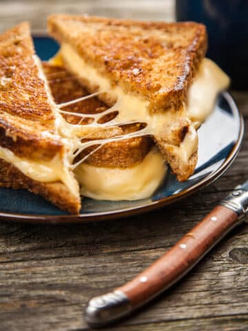 Grilled cheese with a crispy crust outside and melted tasty cheese inside.