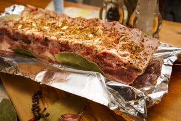 Pork ribs seasoned with rub for ribs. Rub for ribs recipe tastes like Montreal Steak Seasoning